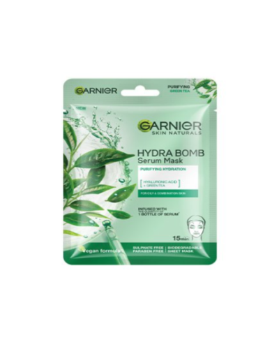 Garnier Hydra Bomb Green Tea Serum Sheet Mask, 32gm