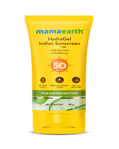 Mamaearth HydraGel Indian Sunscreen SPF 50 with Aloe Vera and Raspberry for Sun Protection - 50 g